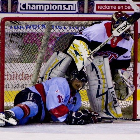 Jan Jaap Natte in de goal bij Christian Boucher